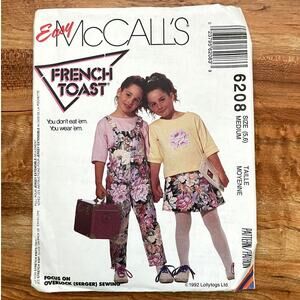 UNCUT Vintage 1990s McCalls 6208 Sewing Pattern Girls Med Top Overall Skirt